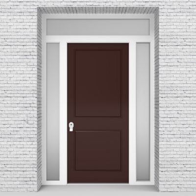 16.single Door With Two Side Panels And Transom Two Panel Chocolate Brown (ral8017)