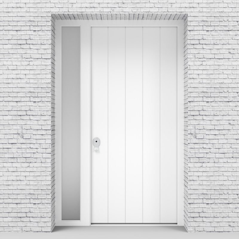 5.single Door With Left Side Panel 4 Vertical Lines Traffic White (ral9016)