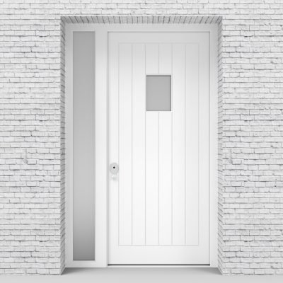 5.single Door With Left Side Panel 7 Vertical Lines With Rectangle Pane Traffic White (ral9016)