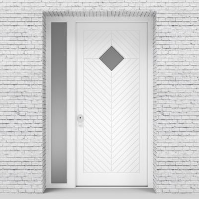 5.single Door With Left Side Panel Cottage Style With Diamond Pane Traffic White (ral9016)