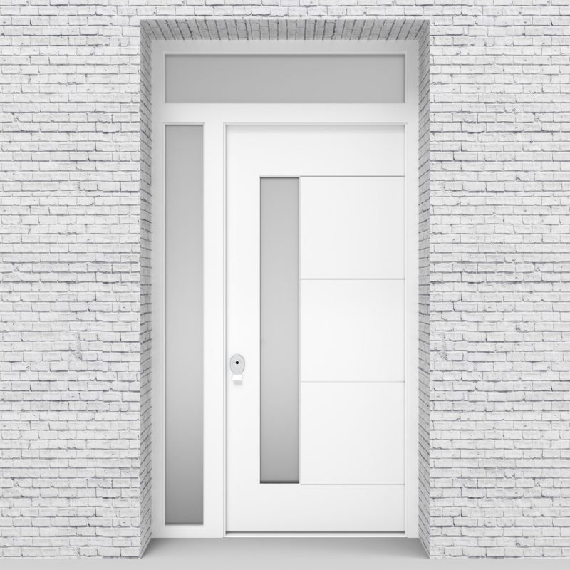 5.single Door With Left Side Panel And Transom 4 Aluminium Inlays With Lock Side Glass Traffic White (ral9016)