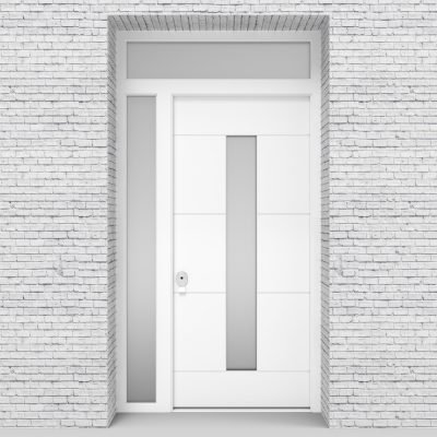 5.single Door With Left Side Panel And Transom 4 Horizontal Lines With Central Glass Traffic White (ral9016)