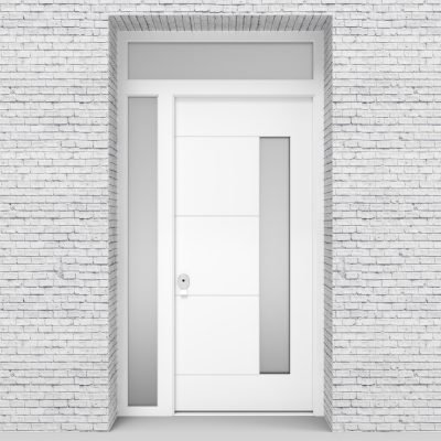5.single Door With Left Side Panel And Transom 4 Horizontal Lines With Hinge Side Glass Traffic White (ral9016)