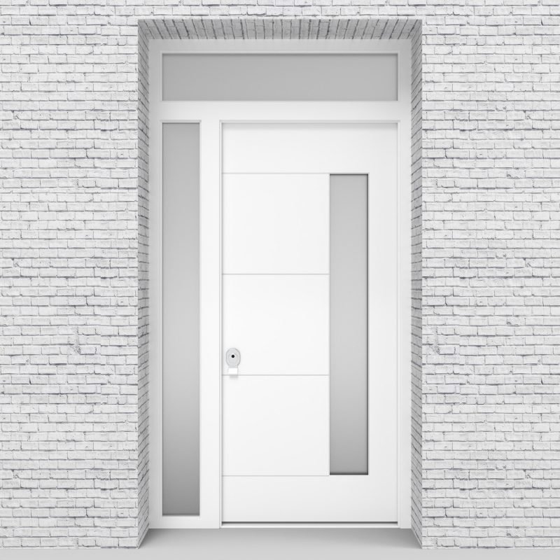 5.single Door With Left Side Panel And Transom 4 Horizontal Lines With Hinge Side Glass Traffic White (ral9016)