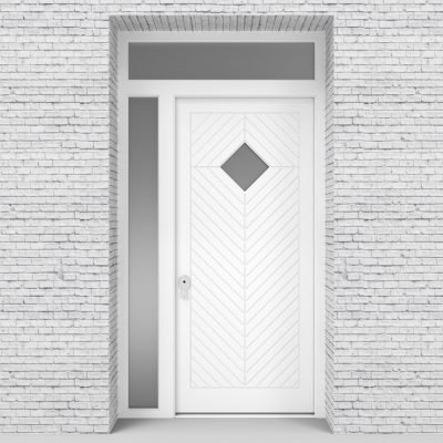 5.single Door With Left Side Panel And Transom Cottage Style With Diamond Pane Traffic White (ral9016)