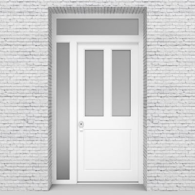 5.single Door With Left Side Panel And Transom Edwardian 3 Panel With 2 Glass Panes Traffic White (ral9016)