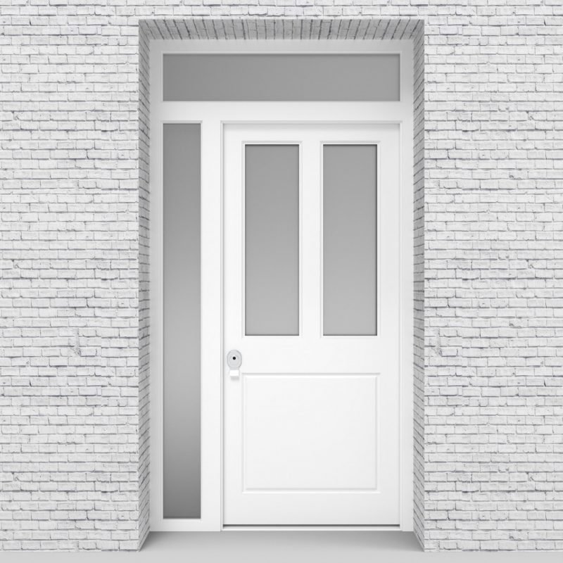 5.single Door With Left Side Panel And Transom Edwardian 3 Panel With 2 Glass Panes Traffic White (ral9016)