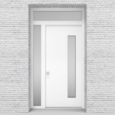 5.single Door With Left Side Panel And Transom Plain With Hinge Side Glass Traffic White (ral9016)