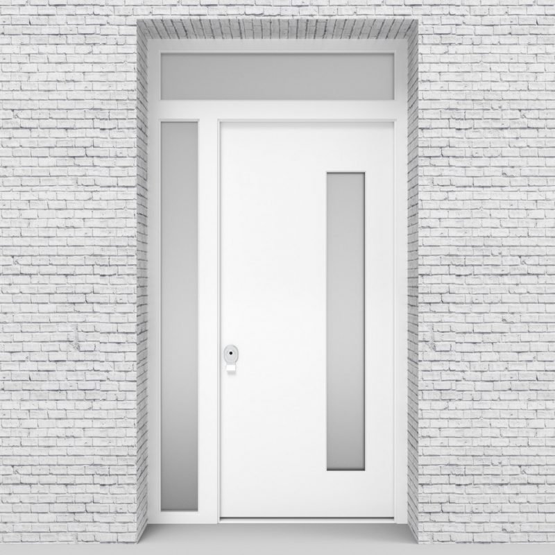 5.single Door With Left Side Panel And Transom Plain With Hinge Side Glass Traffic White (ral9016)