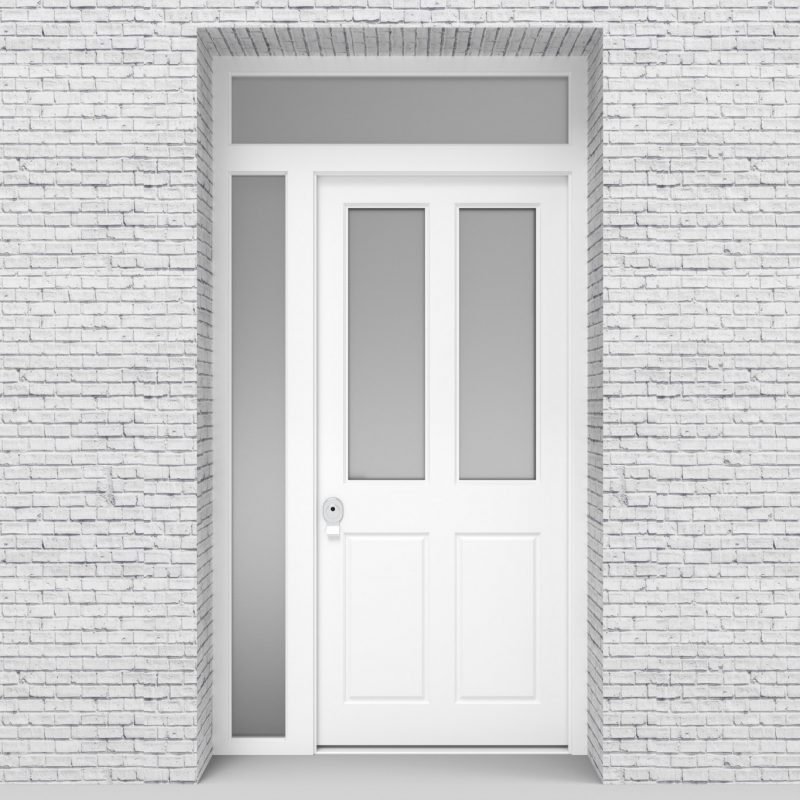 5.single Door With Left Side Panel And Transom Victorian 4 Panel With 2 Glass Panes Traffic White (ral9016)
