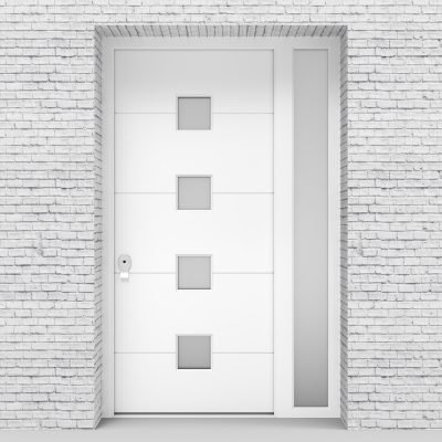 5.single Door With Right Side Panel 4 Horizontal Lines With 4 Glass Traffic White (ral9016)