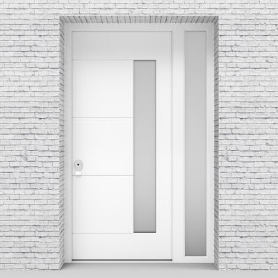 5.single Door With Right Side Panel 4 Horizontal Lines With Hinge Side Glass Traffic White (ral9016)