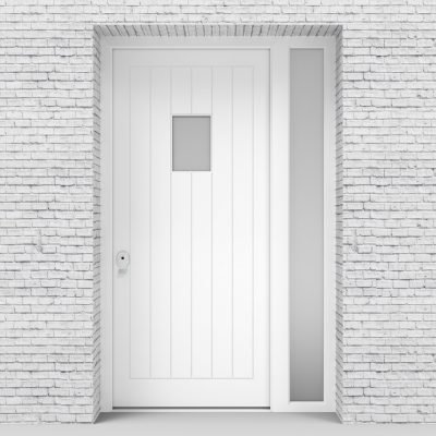 5.single Door With Right Side Panel 7 Vertical Lines With Rectangle Pane Traffic White (ral9016)