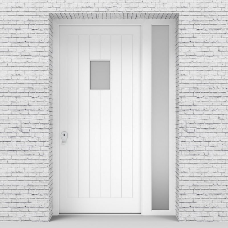 5.single Door With Right Side Panel 7 Vertical Lines With Rectangle Pane Traffic White (ral9016)