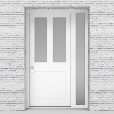 5.single Door With Right Side Panel Edwardian 3 Panel With 2 Glass Panes Traffic White (ral9016)