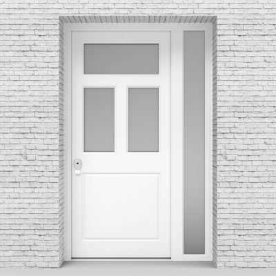 5.single Door With Right Side Panel Edwardian 4 Panel With 3 Glass Panes Traffic White (ral9016)