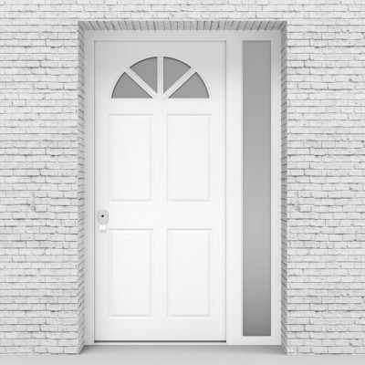 5.single Door With Right Side Panel Edwardian 4 Panel With Arched Glass Pane Traffic White (ral9016)