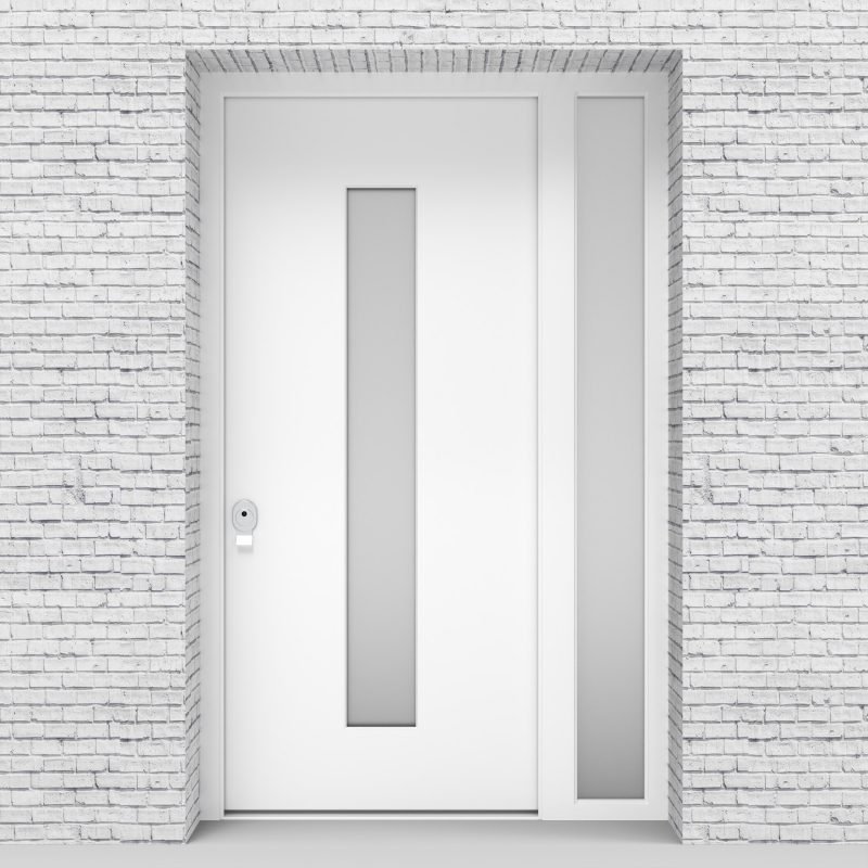 5.single Door With Right Side Panel Plain With Central Glass Traffic White (ral9016)