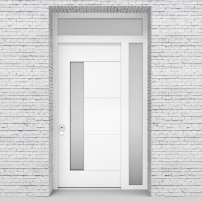 5.single Door With Right Side Panel And Transom 4 Aluminium Inlays With Lock Side Glass Traffic White (ral9016)