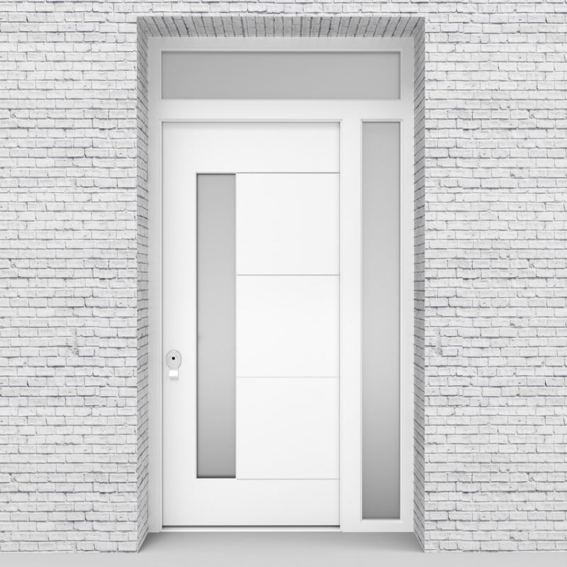 5.single Door With Right Side Panel And Transom 4 Aluminium Inlays With Lock Side Glass Traffic White (ral9016)