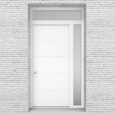 5.single Door With Right Side Panel And Transom 4 Horizontal Lines Traffic White (ral9016)