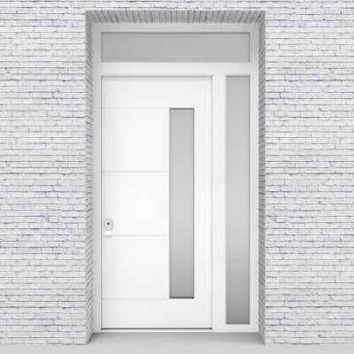 5.single Door With Right Side Panel And Transom 4 Horizontal Lines With Hinge Side Glass Traffic White (ral9016)