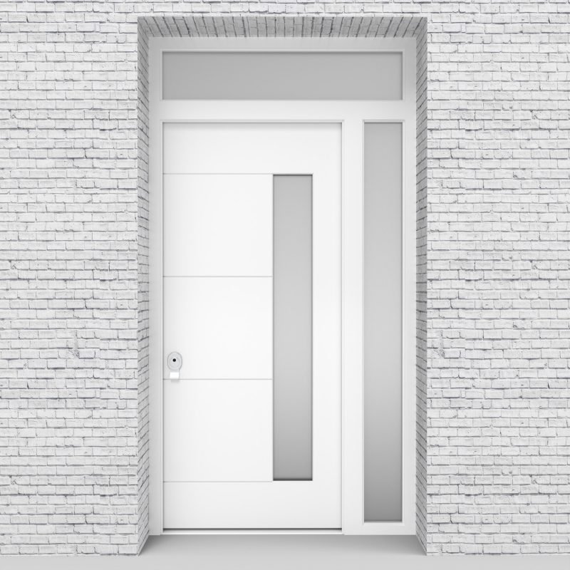 5.single Door With Right Side Panel And Transom 4 Horizontal Lines With Hinge Side Glass Traffic White (ral9016)