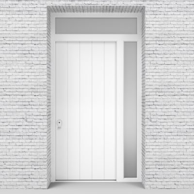 5.single Door With Right Side Panel And Transom 4 Vertical Lines Traffic White (ral9016)