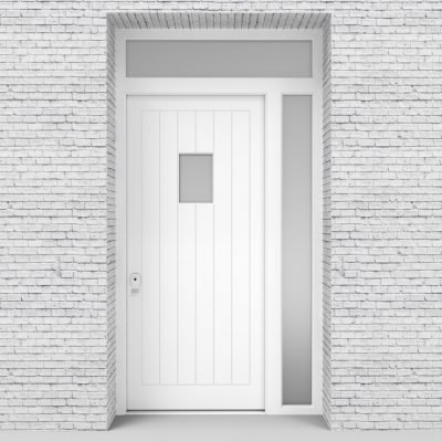 5.single Door With Right Side Panel And Transom 7 Vertical Lines With Rectangle Pane Traffic White (ral9016)