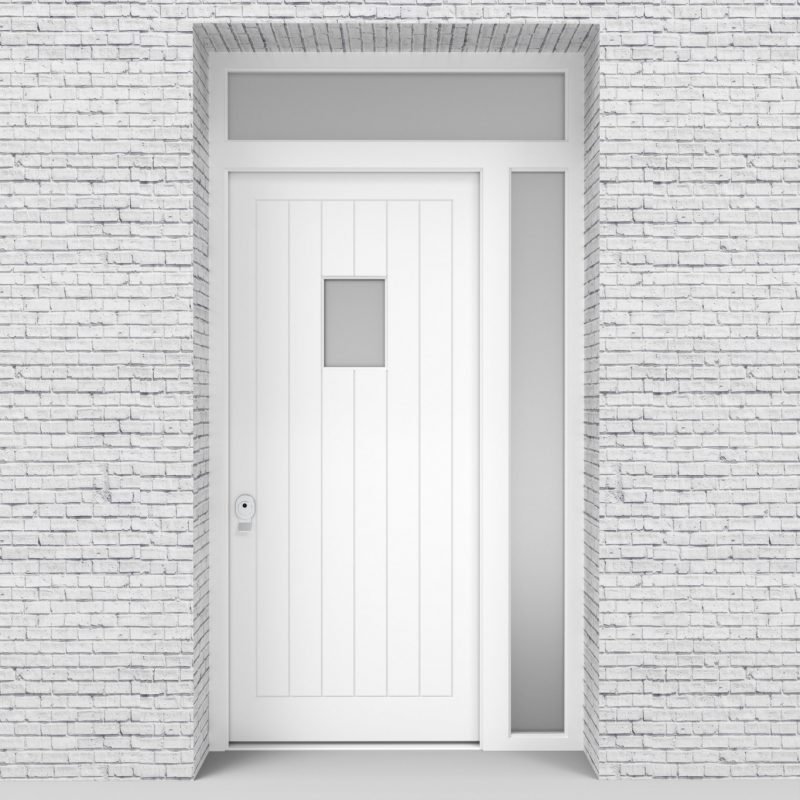 5.single Door With Right Side Panel And Transom 7 Vertical Lines With Rectangle Pane Traffic White (ral9016)