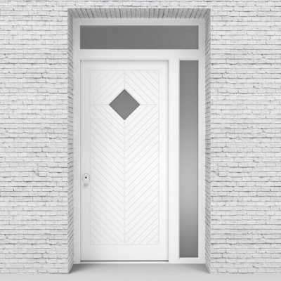 5.single Door With Right Side Panel And Transom Cottage Style With Diamond Pane Traffic White (ral9016)