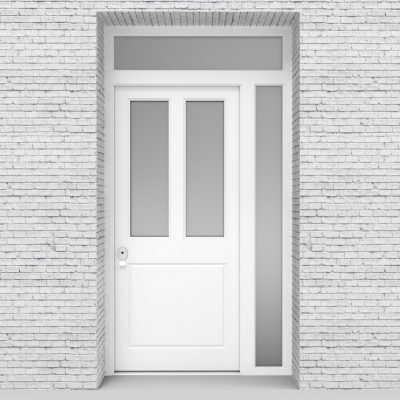 5.single Door With Right Side Panel And Transom Edwardian 3 Panel With 2 Glass Panes Traffic White (ral9016)