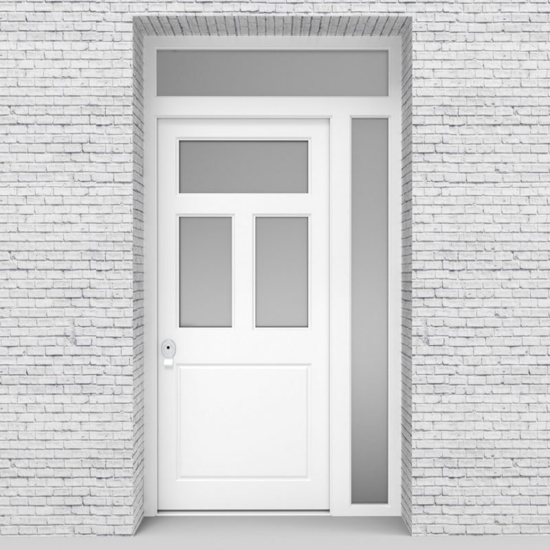 5.single Door With Right Side Panel And Transom Edwardian 4 Panel With 3 Glass Panes Traffic White (ral9016)