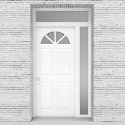 5.single Door With Right Side Panel And Transom Edwardian 4 Panel With Arched Glass Pane Traffic White (ral9016)