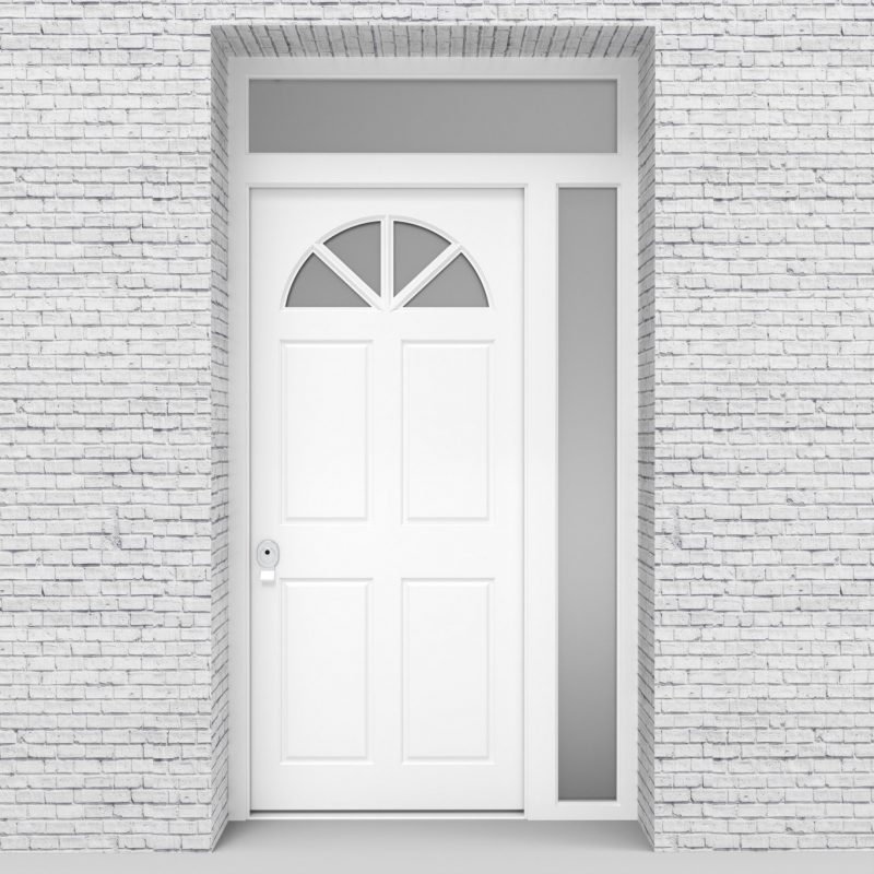 5.single Door With Right Side Panel And Transom Edwardian 4 Panel With Arched Glass Pane Traffic White (ral9016)