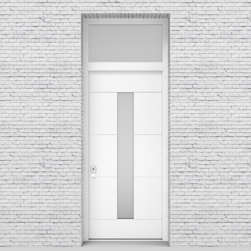 5.single Door With Transom 4 Aluminium Inlays With Central Glass Traffic White (ral9016)