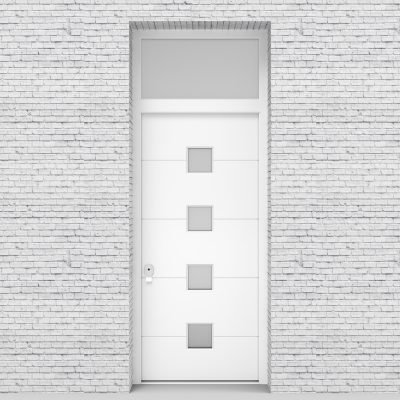 5.single Door With Transom 4 Horizontal Lines With 4 Glass Squares Traffic White (ral9016)