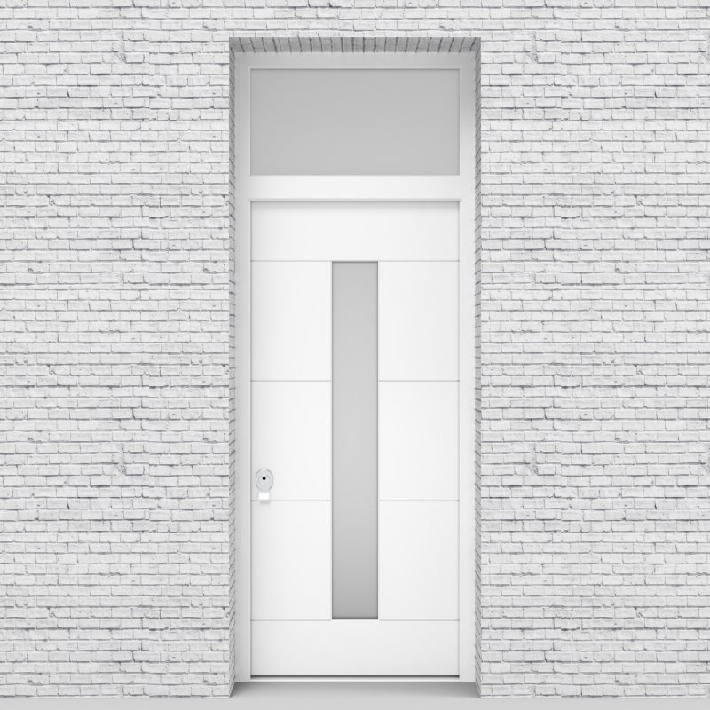 5.single Door With Transom 4 Horizontal Lines With Central Glass Traffic White (ral9016)
