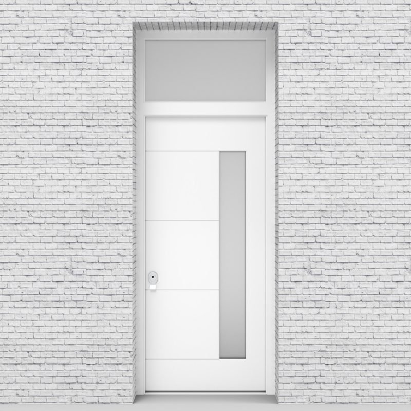 5.single Door With Transom 4 Horizontal Lines With Hinge Side Glass Traffic White (ral9016)