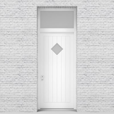 5.single Door With Transom 7 Vertical Lines With Diamond Pane Traffic White (ral9016)