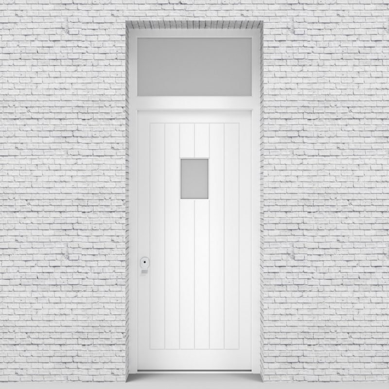 5.single Door With Transom 7 Vertical Lines With Rectangle Pane Traffic White (ral9016)