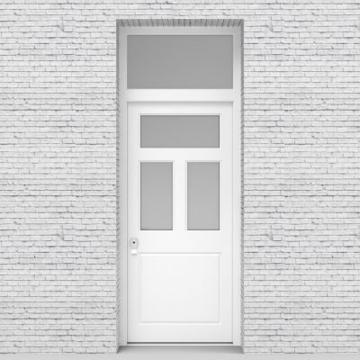 5.single Door With Transom Edwardian 4 Panel With 3 Glass Panes Traffic White (ral9016)