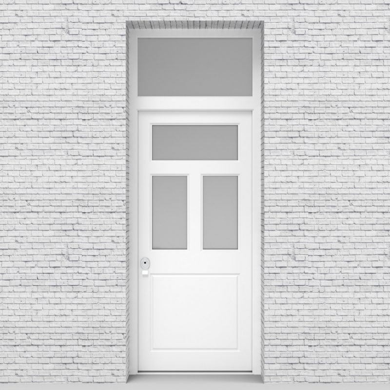 5.single Door With Transom Edwardian 4 Panel With 3 Glass Panes Traffic White (ral9016)