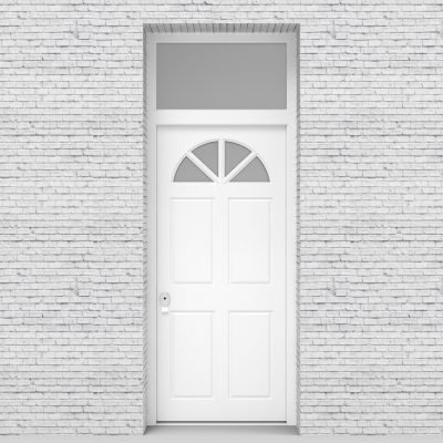 5.single Door With Transom Edwardian 4 Panel With Arched Glass Pane Traffic White (ral9016)