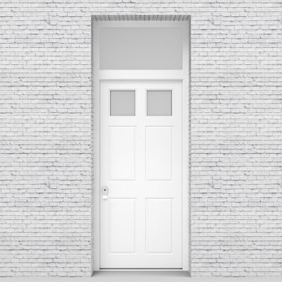 5.single Door With Transom Victorian 6 Panel With 2 Glass Panes Traffic White (ral9016)