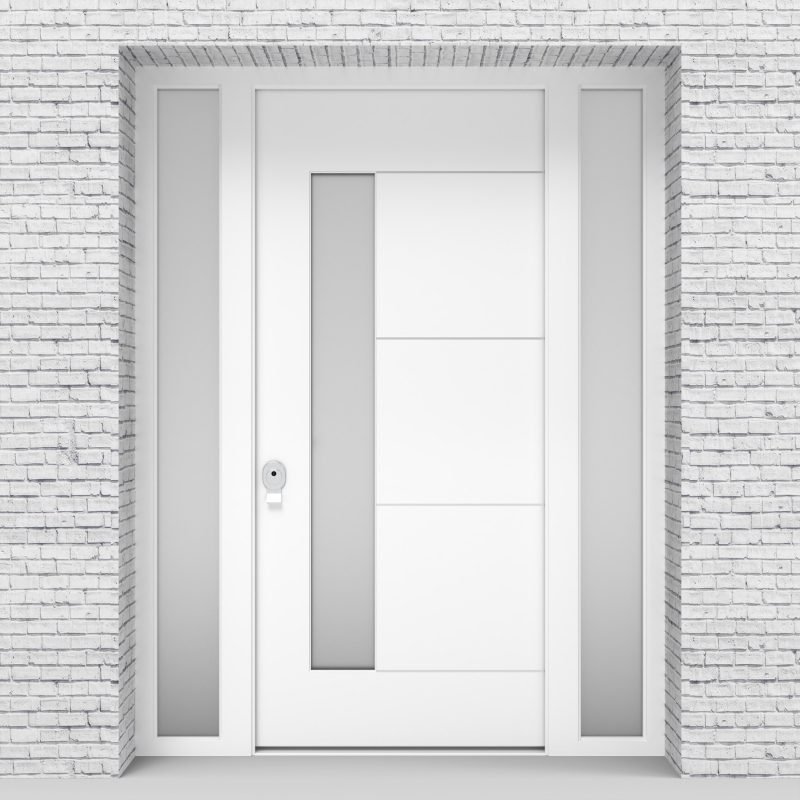 5.single Door With Two Side Panels 4 Aluminium Inlays With Lock Side Glass Traffic White (ral9016)