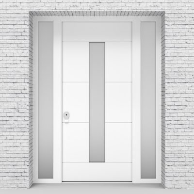 5.single Door With Two Side Panels 4 Horizontal Lines With Central Glass Traffic White (ral9016)