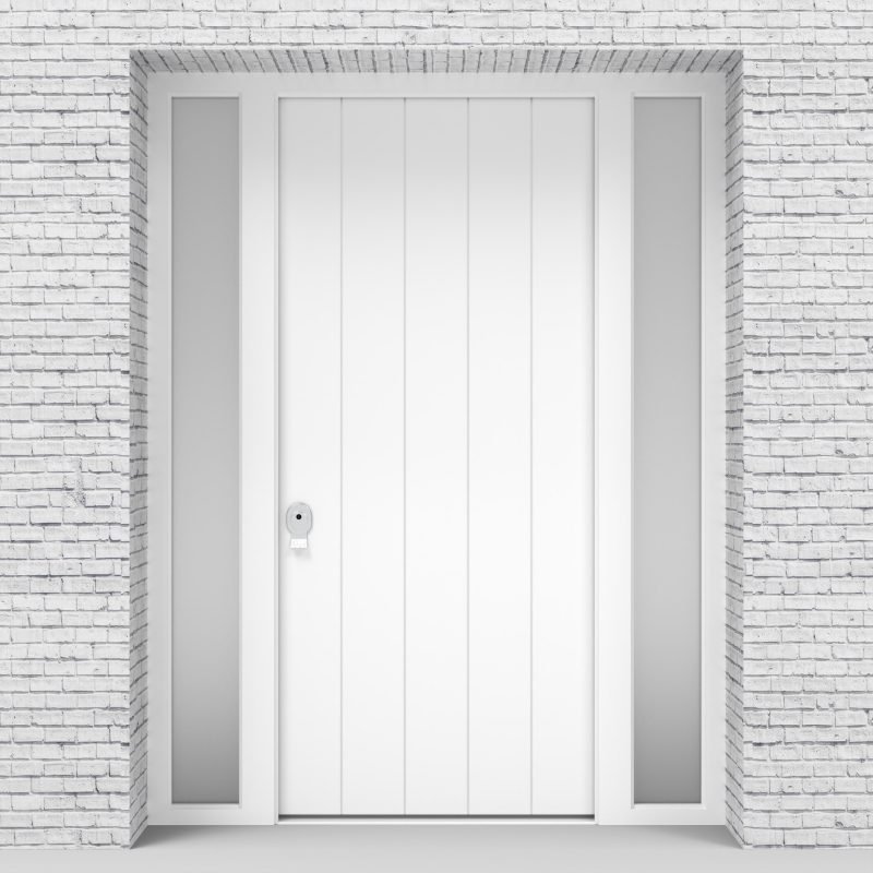 5.single Door With Two Side Panels 4 Vertical Lines Traffic White (ral9016)