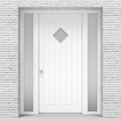 5.single Door With Two Side Panels 7 Vertical Lines With Diamond Pane Traffic White (ral9016)