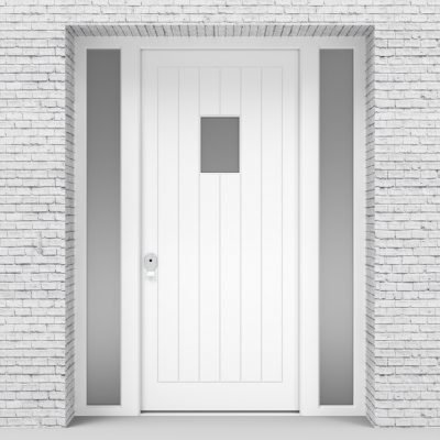 5.single Door With Two Side Panels 7 Vertical Lines With Rectangle Pane Traffic White (ral9016)